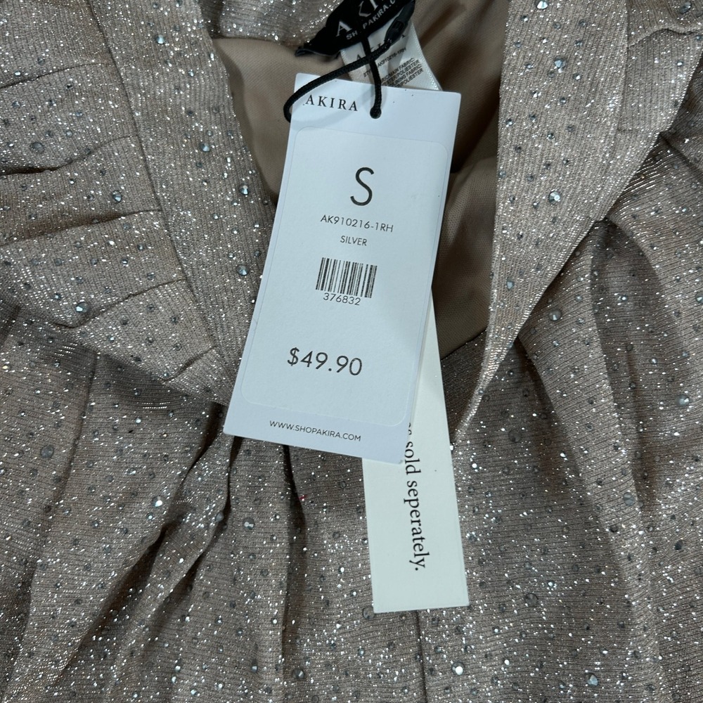 Akira Silver Metallic Rhinestone Pleated Mini Skirt Womens Small New - Picture 5 of 8